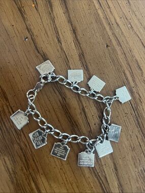Silver-Tone Charm Bracelet with Engraved The Ten commandments